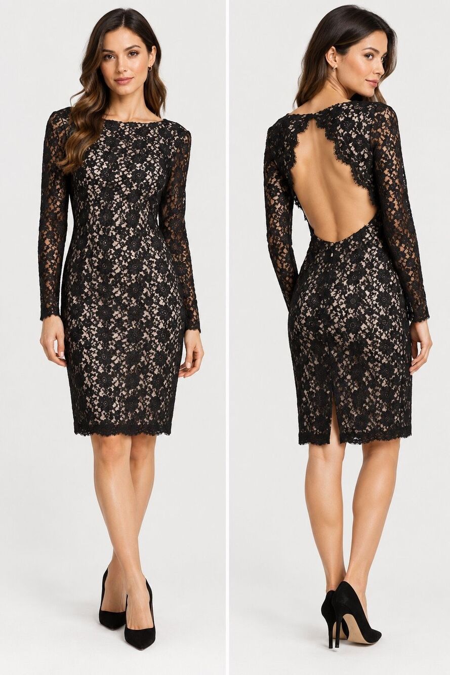 Alice + Olivia Dandi Black Floral Lace Backless Cocktail Dress Size 0